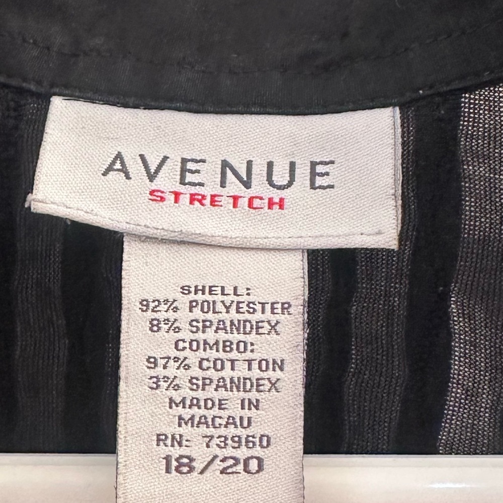 Avenue Stretch Black Textured Semi Sheer Button Down Shirt Plus size 18/20 - Picture 6 of 6